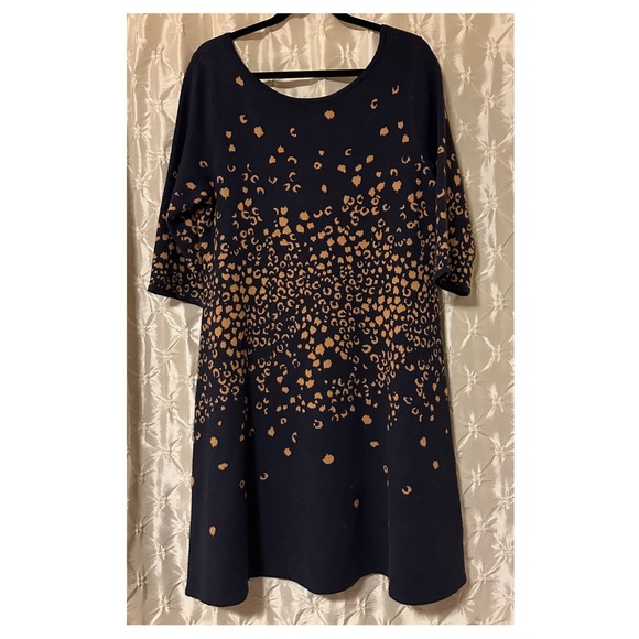 Maeve By Anthropologie Blue Leopard Mini Shift Pullover Sweater Dress - Picture 3 of 12